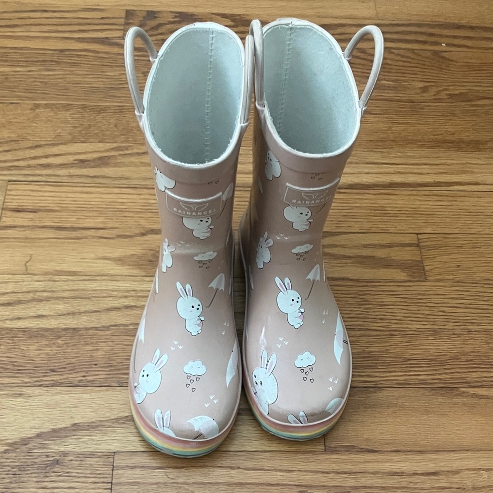 Pale Pink Bunny Design Rain Boots